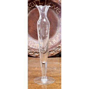 Vintage Etched Glass Bud Vase With Floral Design & Flared Rim - Elegant Home Déc